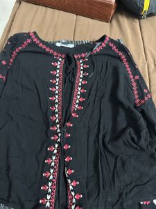 Forever 21 Embroidered Black Boho Top