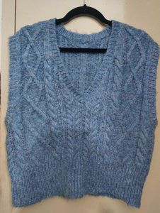Blue Cable Knit Sweater Vest