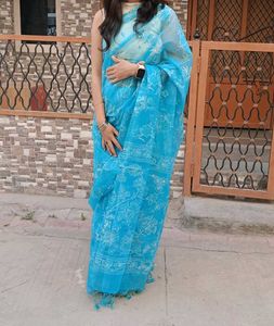 Saree With High Neck Blouse