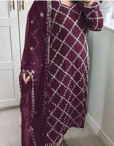 Elegant Maroon Embroidered Suit