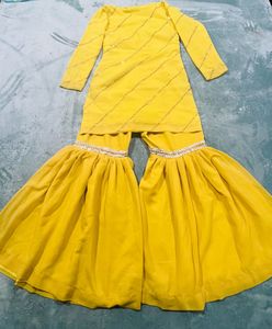Yellow Embroidered Kurti With Sharara