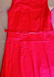 Red Sleeveless Dress with Belt