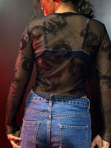 BLACK see-through SKIN FIT y2k crop top