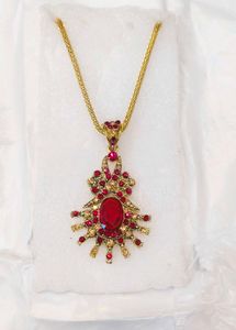 Vintage Red Gemstone Gold Tone Necklace
