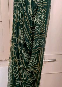 Bandhani Dark Green Saree