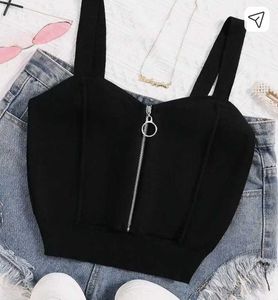 Black Zip-Up Crop Top