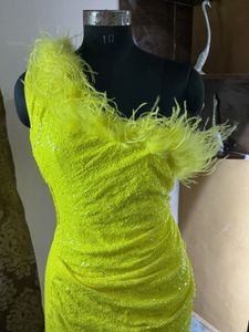 Sparkling Yellow Feather Dress