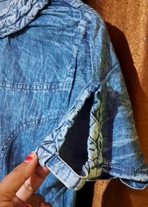 Denim Dress With Designer Sleeves Size 40 Inches