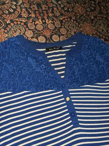 Striped Top with Lace Yoke Detailing