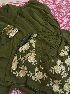 Olive Green Saree