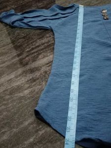 Blue Button-Down Puff Sleeve Top