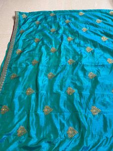 Teal &amp; Gold Embroidered Saree