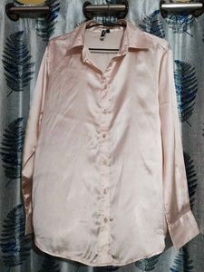 Peach Satin Button-Up Shirt