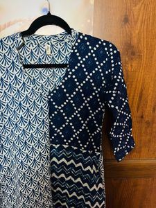 Blue Printed Ethnic Kurta Dress