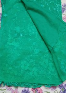 Elegant Green Floral Saree with stitched blouse