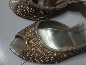 Golden Studded Peep-toe Heels