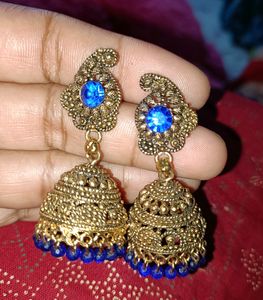 Blue Stone Jhumka Earrings