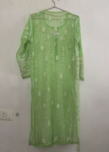 Green Chikankari Kurta Pure Kurti