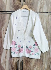 Offwhite Embroidery Work Cardigan Size-42