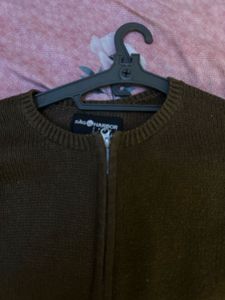 Brown Knit Zip Cardigan