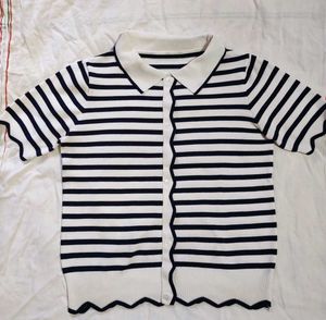 Aesthetic Navy Blue Striped Top