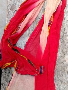 Chiffon Dupatta Red And Light Gold Shade