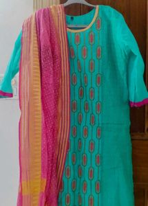 Teal &amp; Pink Kurta With Duppata XXL