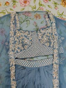 hand work crop top with shrug and dupatta