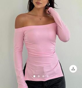 Pink Off-Shoulder Long Sleeve Top