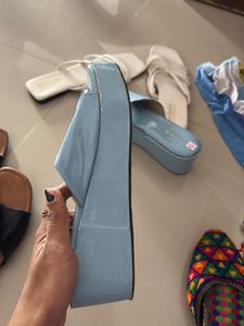 Light Blue Patent Leather Slides