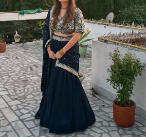 Navy Blue And Golden Wedding Lehanga