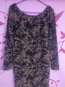 Brown Clr Dress With Black Print