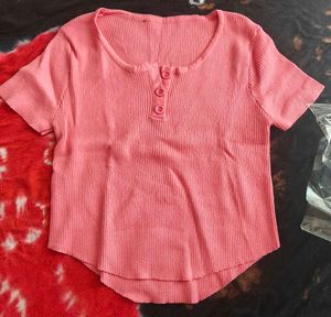 Cute Ribbed Button Tee