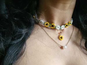 Sunflower Beaded Wire Necklace