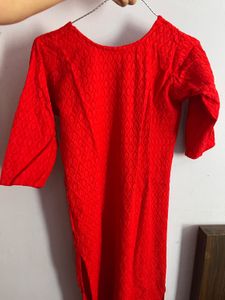Bright Red Ethnic Kurti with Button Detail