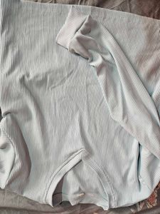 Light Blue Ribbed V-Neck Top
