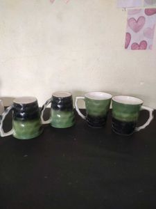Green Ceramic Mugs (Set of 4)