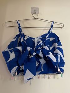 Blue Patterned Crop Top and trousers co ord set