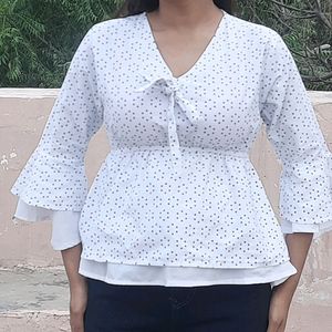 Frill Life Polka Dot Crop Top - White#Studio