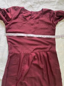 Elegant Maroon Cotton Kurti with Embroidered Hem