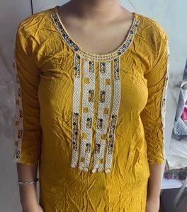 Yellow Embroidered Kurta