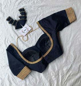 Raw Silk Padded Blouse With Lace Work Elbow Sleeve