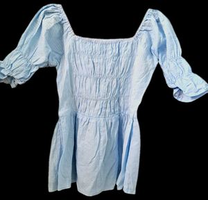Blue Cotton Peplum Top