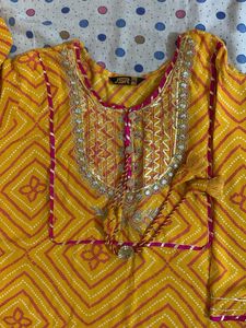 Festive Pink Yellow Kurta Set