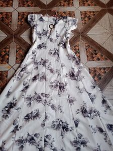 White Colour Floral Long Gown