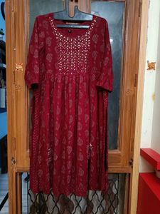 Red Paisley Print Naira Cut Kurti