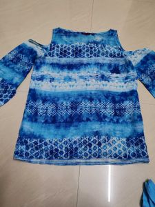 Blue Cold Shoulder Top