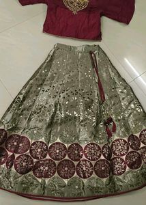 Girls Festive Maroon &amp; Gold Lehenga Set