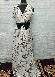 Floral Cream Dress With Deep Back