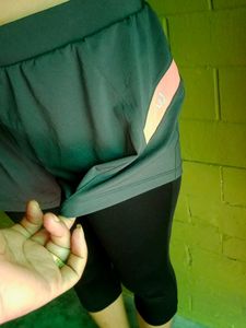 Black Solid Tights With Attached Shorts.